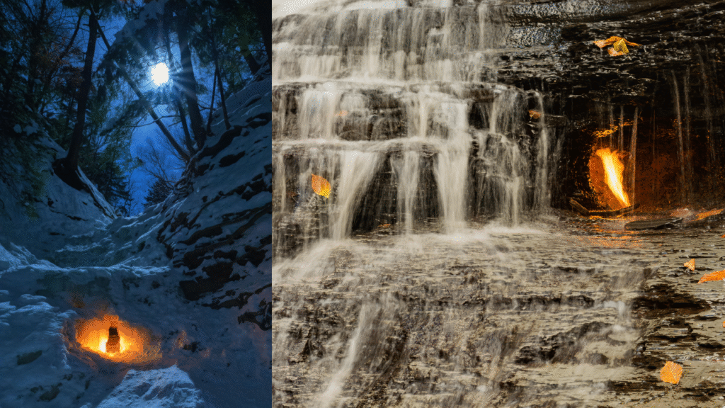 Eternal Flame Falls: New York’s mini waterfall that hides a grotto filled with undying fire