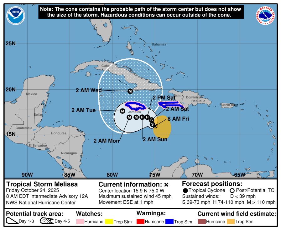 ‘Near stationary’ Tropical Storm Melissa is moving slower than a person walking — and it may bring deadly flash floods to the Caribbean