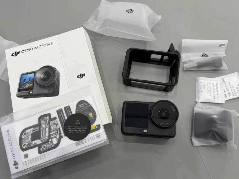 DJI Osmo Action 6 retail packaging and side-by-side comparison with Action 5 Pro surfaces ahead of launch